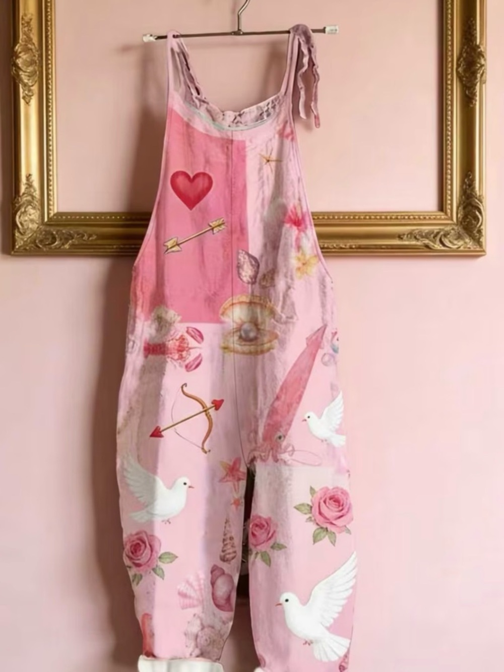 Pink Romantic Print Overalls